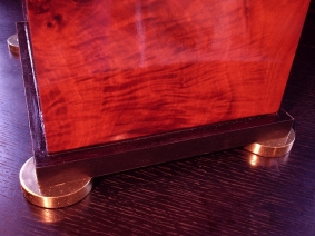 deep gloss burled mahogany and solid brass feet