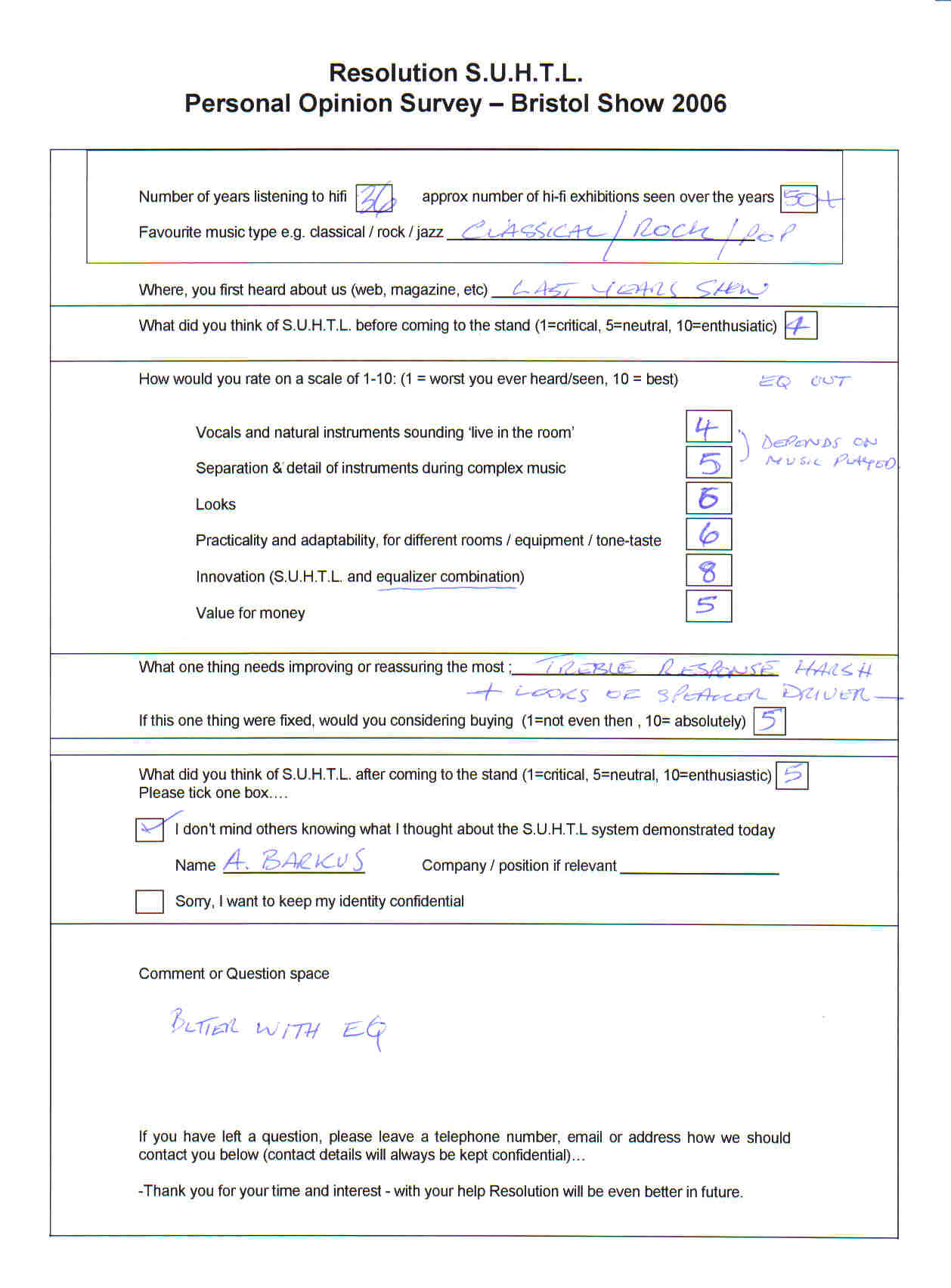 4,5,6,6,8,5, again EQ was out/bypassed, so not a realistic demo, again came back this year for nearly an hour